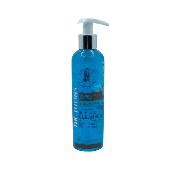 Blue bottle of Dr. Bronner's Surface Cleanser on a white background